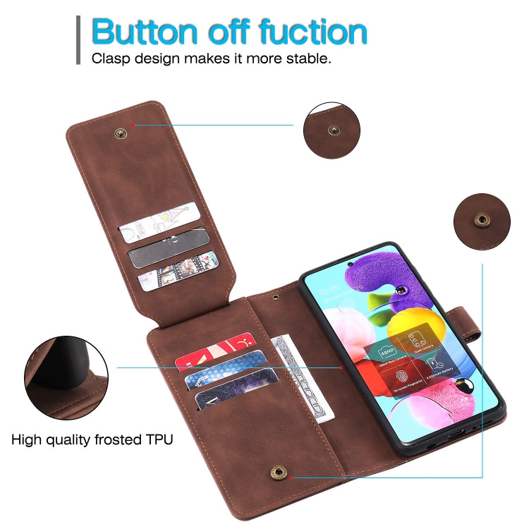 For Samsung Galaxy A51 Skin Feel Business Horizontal Flip PU Leather Case with Holder & Multi-Card Slots & Wallet & Lanyard & Photo Frame(Brown) by buy2fix