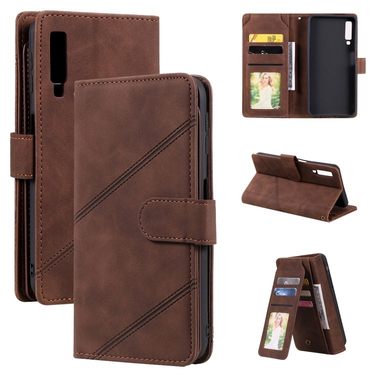 For Samsung Galaxy A7 2018 Skin Feel Business Horizontal Flip PU Leather Case with Holder & Multi-Card Slots & Wallet & Lanyard & Photo Frame(Brown) by buy2fix