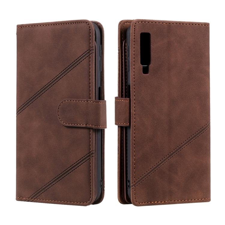 For Samsung Galaxy A7 2018 Skin Feel Business Horizontal Flip PU Leather Case with Holder & Multi-Card Slots & Wallet & Lanyard & Photo Frame(Brown) by buy2fix