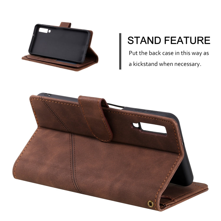 For Samsung Galaxy A7 2018 Skin Feel Business Horizontal Flip PU Leather Case with Holder & Multi-Card Slots & Wallet & Lanyard & Photo Frame(Brown) by buy2fix