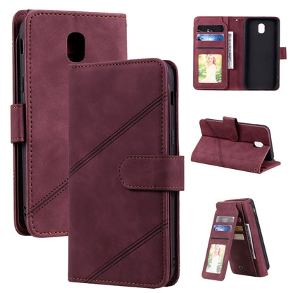 For Samsung Galaxy J5 2017 Skin Feel Business Horizontal Flip PU Leather Case with Holder & Multi-Card Slots & Wallet & Lanyard & Photo Frame(Wine Red) by buy2fix