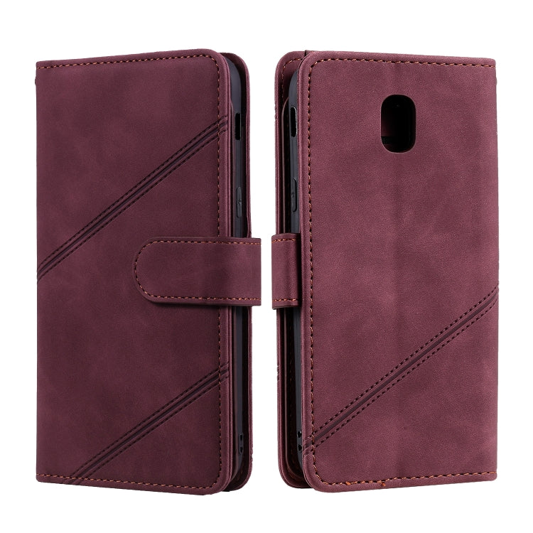 For Samsung Galaxy J5 2017 Skin Feel Business Horizontal Flip PU Leather Case with Holder & Multi-Card Slots & Wallet & Lanyard & Photo Frame(Wine Red) by buy2fix