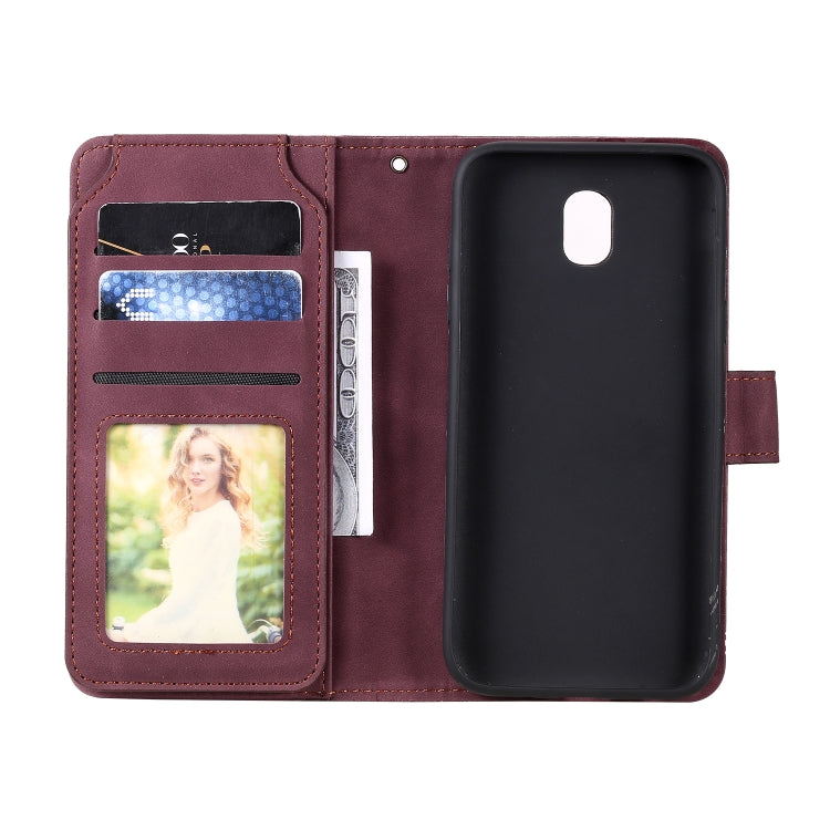 For Samsung Galaxy J5 2017 Skin Feel Business Horizontal Flip PU Leather Case with Holder & Multi-Card Slots & Wallet & Lanyard & Photo Frame(Wine Red) by buy2fix
