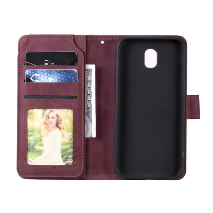 For Samsung Galaxy J5 2017 Skin Feel Business Horizontal Flip PU Leather Case with Holder & Multi-Card Slots & Wallet & Lanyard & Photo Frame(Wine Red) by buy2fix