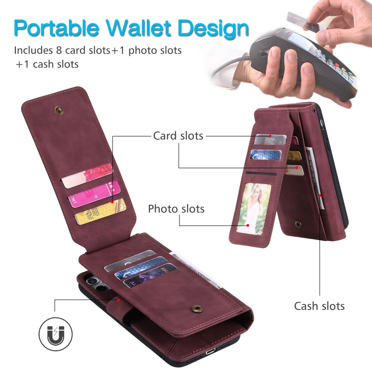 For Samsung Galaxy J5 2017 Skin Feel Business Horizontal Flip PU Leather Case with Holder & Multi-Card Slots & Wallet & Lanyard & Photo Frame(Wine Red) by buy2fix