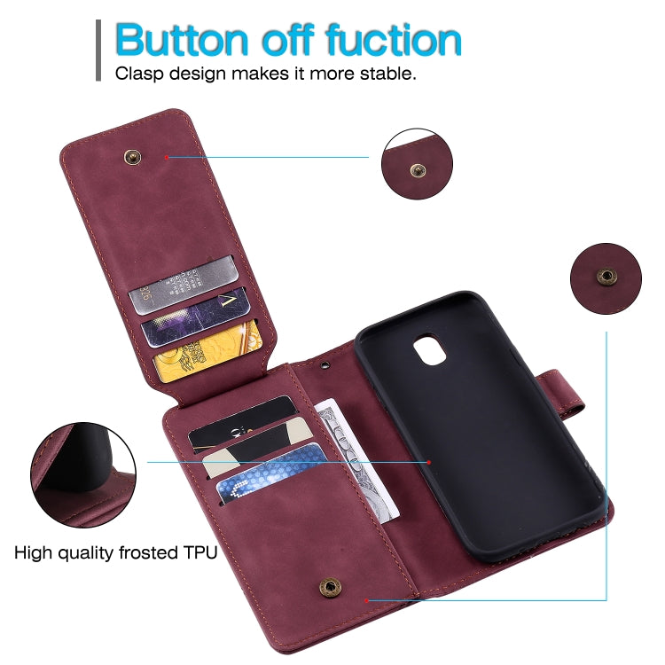 For Samsung Galaxy J5 2017 Skin Feel Business Horizontal Flip PU Leather Case with Holder & Multi-Card Slots & Wallet & Lanyard & Photo Frame(Wine Red) by buy2fix