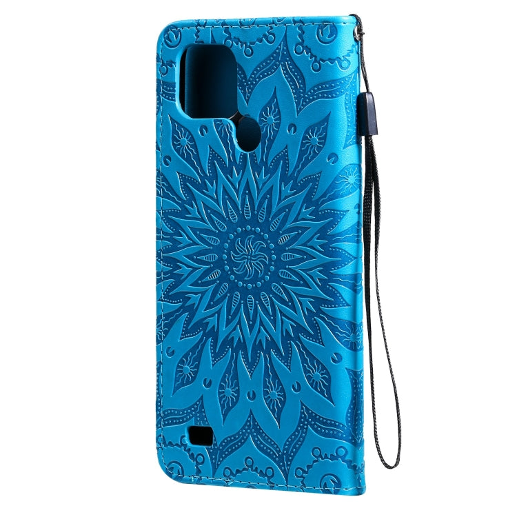For OPPO Realme C20 / C21 Sun Embossing Pattern Horizontal Flip Leather Case with Card Slot & Holder & Wallet & Lanyard(Blue) - Realme Cases by buy2fix | Online Shopping UK | buy2fix