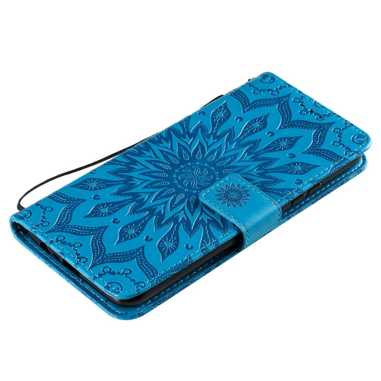 For OPPO Realme C20 / C21 Sun Embossing Pattern Horizontal Flip Leather Case with Card Slot & Holder & Wallet & Lanyard(Blue) - Realme Cases by buy2fix | Online Shopping UK | buy2fix