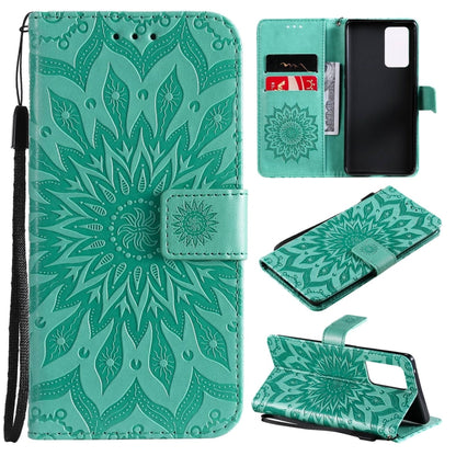 For OPPO Reno6 Pro 5G Sun Embossing Pattern Horizontal Flip Leather Case with Card Slot & Holder & Wallet & Lanyard(Green) - OPPO Cases by buy2fix | Online Shopping UK | buy2fix