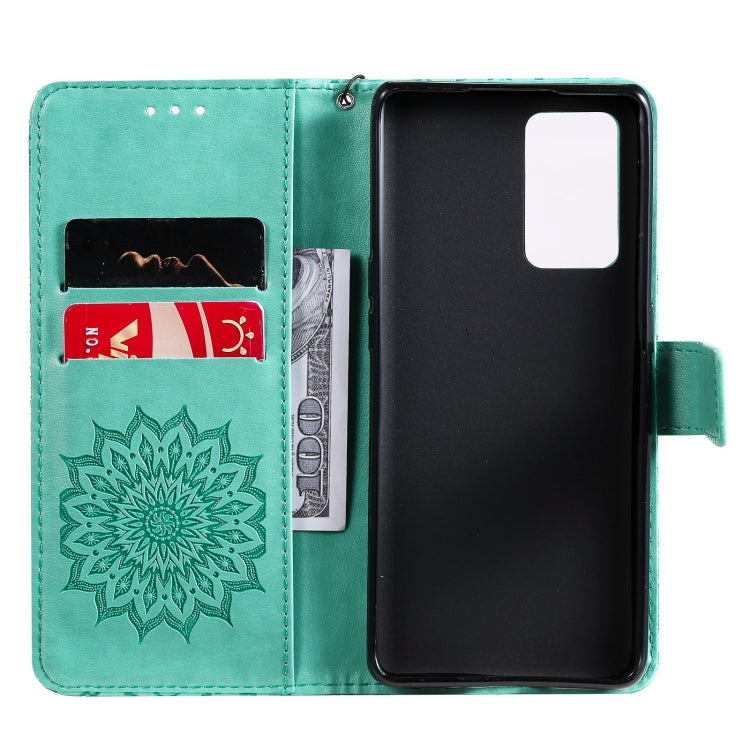 For OPPO Reno6 Pro 5G Sun Embossing Pattern Horizontal Flip Leather Case with Card Slot & Holder & Wallet & Lanyard(Green) - OPPO Cases by buy2fix | Online Shopping UK | buy2fix