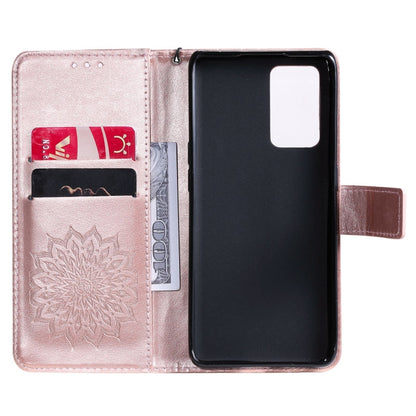 For OPPO Reno6 Pro 5G Sun Embossing Pattern Horizontal Flip Leather Case with Card Slot & Holder & Wallet & Lanyard(Rose Gold) - OPPO Cases by buy2fix | Online Shopping UK | buy2fix