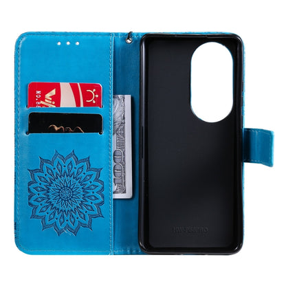 For Huawei P50 Pro Sun Embossing Pattern Horizontal Flip Leather Case with Card Slot & Holder & Wallet & Lanyard(Blue) - Huawei Cases by buy2fix | Online Shopping UK | buy2fix