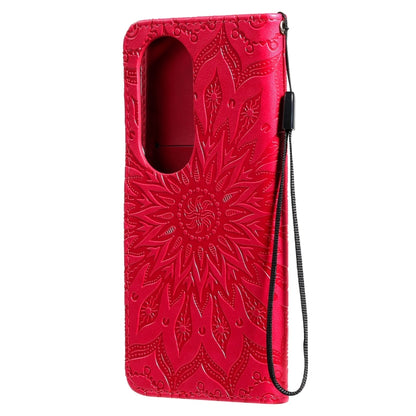 For Huawei P50 Pro Sun Embossing Pattern Horizontal Flip Leather Case with Card Slot & Holder & Wallet & Lanyard(Red) - Huawei Cases by buy2fix | Online Shopping UK | buy2fix