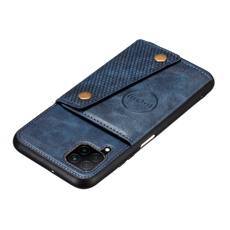 For Samsung Galaxy A22 4G Double Buckle PU + TPU Shockproof Magnetic Protective Case with Card Slot & Holder(Blue) by buy2fix