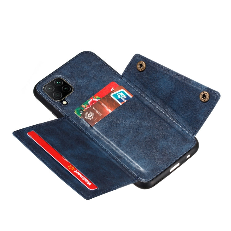 For Samsung Galaxy A22 4G Double Buckle PU + TPU Shockproof Magnetic Protective Case with Card Slot & Holder(Blue) by buy2fix