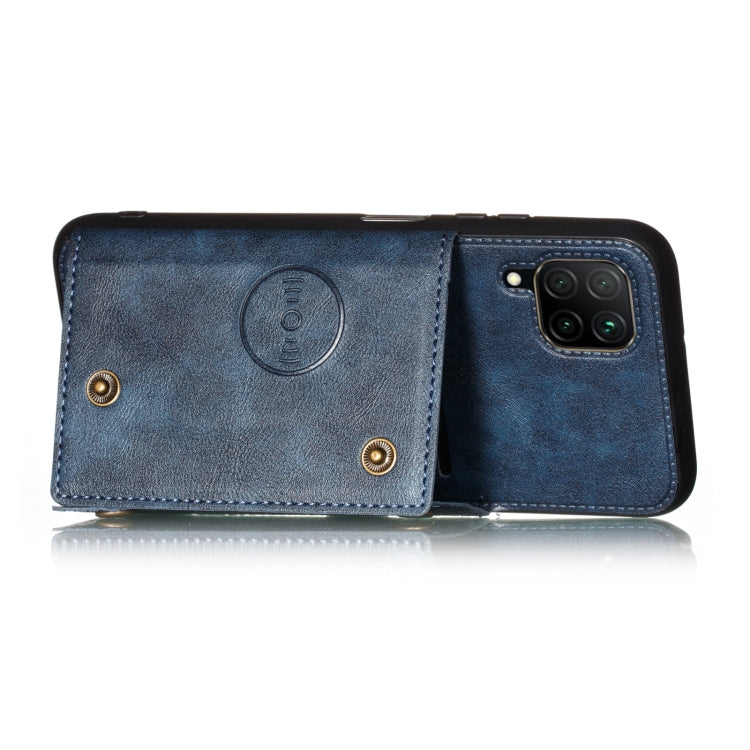 For Samsung Galaxy A22 4G Double Buckle PU + TPU Shockproof Magnetic Protective Case with Card Slot & Holder(Blue) by buy2fix