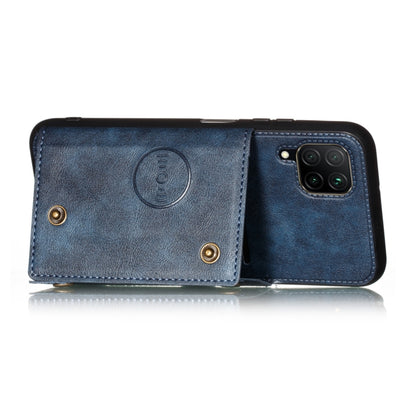 For Samsung Galaxy A22 4G Double Buckle PU + TPU Shockproof Magnetic Protective Case with Card Slot & Holder(Blue) by buy2fix