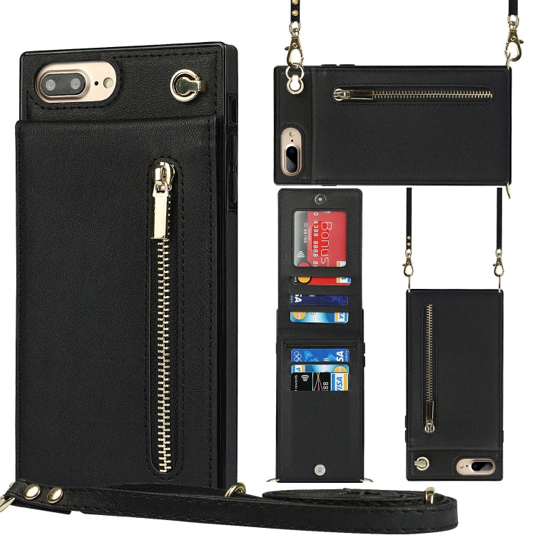 Cross-body Zipper Square TPU+PU Back Cover Case with Holder & Card Slots & Wallet & Strap For iPhone 8 Plus / 7 Plus(Black) - More iPhone Cases by buy2fix | Online Shopping UK | buy2fix