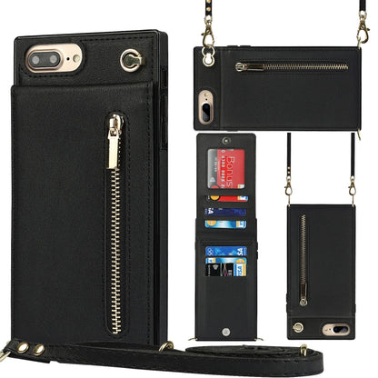 Cross-body Zipper Square TPU+PU Back Cover Case with Holder & Card Slots & Wallet & Strap For iPhone 8 Plus / 7 Plus(Black) - More iPhone Cases by buy2fix | Online Shopping UK | buy2fix