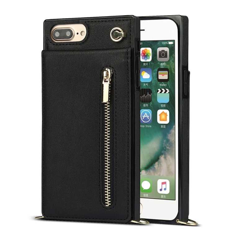 Cross-body Zipper Square TPU+PU Back Cover Case with Holder & Card Slots & Wallet & Strap For iPhone 8 Plus / 7 Plus(Black) - More iPhone Cases by buy2fix | Online Shopping UK | buy2fix