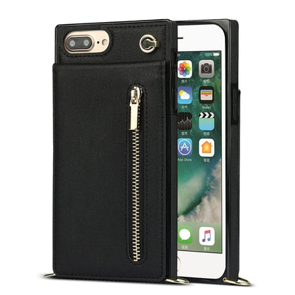 Cross-body Zipper Square TPU+PU Back Cover Case with Holder & Card Slots & Wallet & Strap For iPhone 8 Plus / 7 Plus(Black) - More iPhone Cases by buy2fix | Online Shopping UK | buy2fix