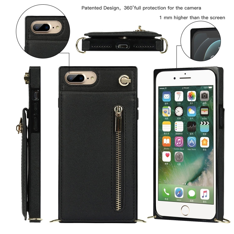 Cross-body Zipper Square TPU+PU Back Cover Case with Holder & Card Slots & Wallet & Strap For iPhone 8 Plus / 7 Plus(Black) - More iPhone Cases by buy2fix | Online Shopping UK | buy2fix
