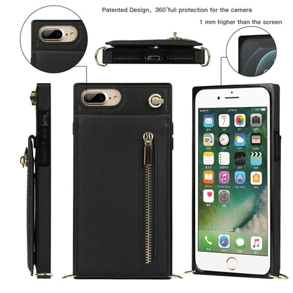 Cross-body Zipper Square TPU+PU Back Cover Case with Holder & Card Slots & Wallet & Strap For iPhone 8 Plus / 7 Plus(Black) - More iPhone Cases by buy2fix | Online Shopping UK | buy2fix