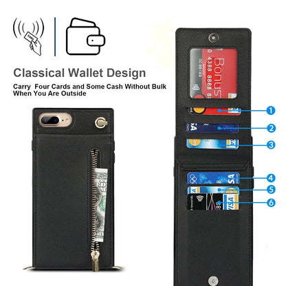 Cross-body Zipper Square TPU+PU Back Cover Case with Holder & Card Slots & Wallet & Strap For iPhone 8 Plus / 7 Plus(Black) - More iPhone Cases by buy2fix | Online Shopping UK | buy2fix
