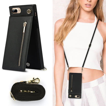 Cross-body Zipper Square TPU+PU Back Cover Case with Holder & Card Slots & Wallet & Strap For iPhone 8 Plus / 7 Plus(Black) - More iPhone Cases by buy2fix | Online Shopping UK | buy2fix