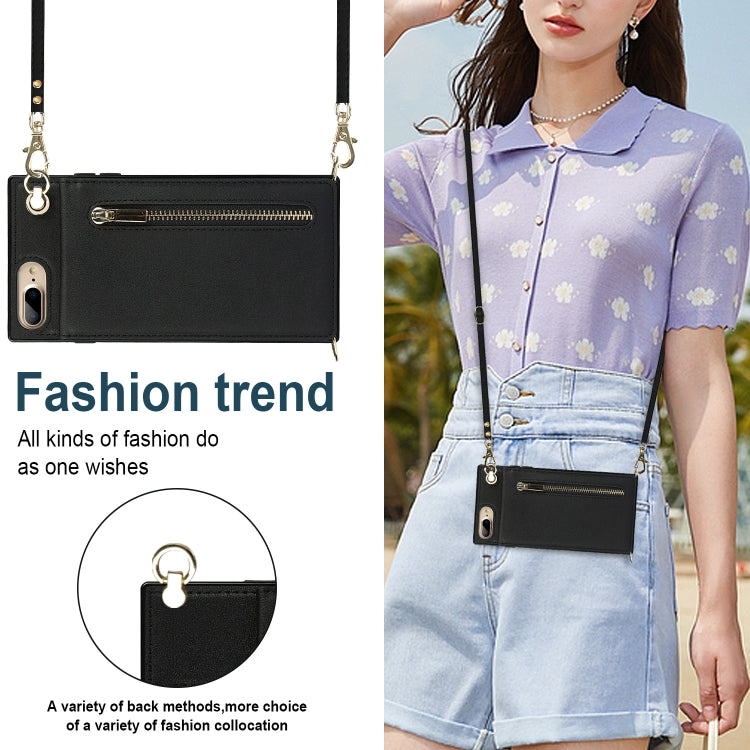 Cross-body Zipper Square TPU+PU Back Cover Case with Holder & Card Slots & Wallet & Strap For iPhone 8 Plus / 7 Plus(Black) - More iPhone Cases by buy2fix | Online Shopping UK | buy2fix