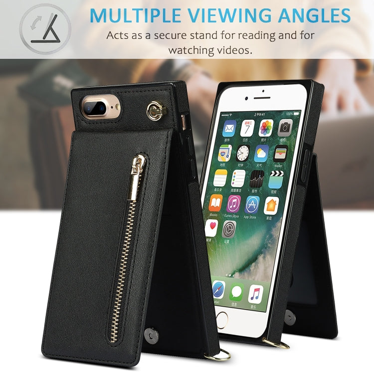 Cross-body Zipper Square TPU+PU Back Cover Case with Holder & Card Slots & Wallet & Strap For iPhone 8 Plus / 7 Plus(Black) - More iPhone Cases by buy2fix | Online Shopping UK | buy2fix