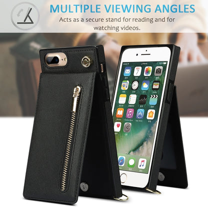 Cross-body Zipper Square TPU+PU Back Cover Case with Holder & Card Slots & Wallet & Strap For iPhone 8 Plus / 7 Plus(Black) - More iPhone Cases by buy2fix | Online Shopping UK | buy2fix