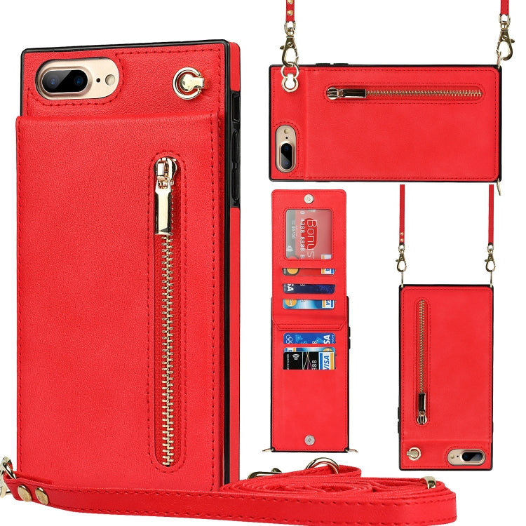 Cross-body Zipper Square TPU+PU Back Cover Case with Holder & Card Slots & Wallet & Strap For iPhone 8 Plus / 7 Plus(Red) - More iPhone Cases by buy2fix | Online Shopping UK | buy2fix