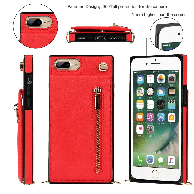 Cross-body Zipper Square TPU+PU Back Cover Case with Holder & Card Slots & Wallet & Strap For iPhone 8 Plus / 7 Plus(Red) - More iPhone Cases by buy2fix | Online Shopping UK | buy2fix