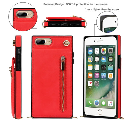 Cross-body Zipper Square TPU+PU Back Cover Case with Holder & Card Slots & Wallet & Strap For iPhone 8 Plus / 7 Plus(Red) - More iPhone Cases by buy2fix | Online Shopping UK | buy2fix