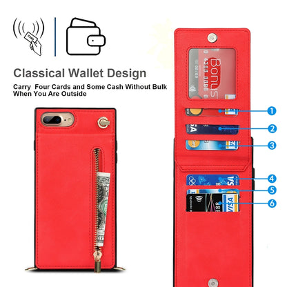 Cross-body Zipper Square TPU+PU Back Cover Case with Holder & Card Slots & Wallet & Strap For iPhone 8 Plus / 7 Plus(Red) - More iPhone Cases by buy2fix | Online Shopping UK | buy2fix