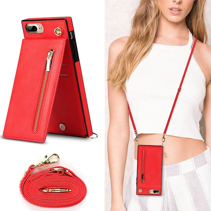 Cross-body Zipper Square TPU+PU Back Cover Case with Holder & Card Slots & Wallet & Strap For iPhone 8 Plus / 7 Plus(Red) - More iPhone Cases by buy2fix | Online Shopping UK | buy2fix