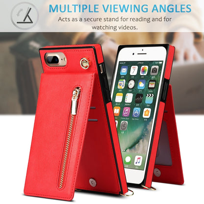 Cross-body Zipper Square TPU+PU Back Cover Case with Holder & Card Slots & Wallet & Strap For iPhone 8 Plus / 7 Plus(Red) - More iPhone Cases by buy2fix | Online Shopping UK | buy2fix