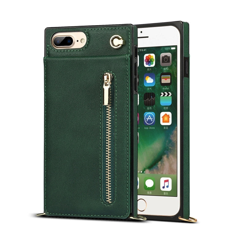 Cross-body Zipper Square TPU+PU Back Cover Case with Holder & Card Slots & Wallet & Strap For iPhone 8 Plus / 7 Plus(Green) - More iPhone Cases by buy2fix | Online Shopping UK | buy2fix