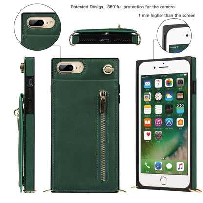 Cross-body Zipper Square TPU+PU Back Cover Case with Holder & Card Slots & Wallet & Strap For iPhone 8 Plus / 7 Plus(Green) - More iPhone Cases by buy2fix | Online Shopping UK | buy2fix
