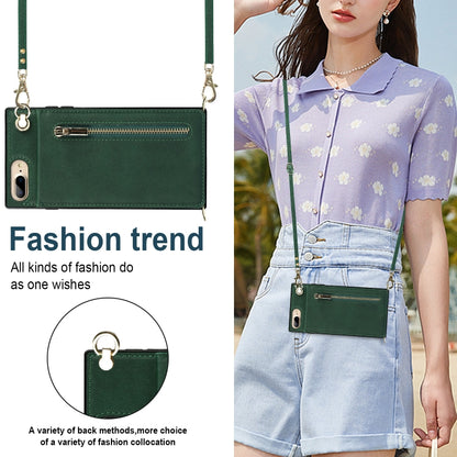 Cross-body Zipper Square TPU+PU Back Cover Case with Holder & Card Slots & Wallet & Strap For iPhone 8 Plus / 7 Plus(Green) - More iPhone Cases by buy2fix | Online Shopping UK | buy2fix