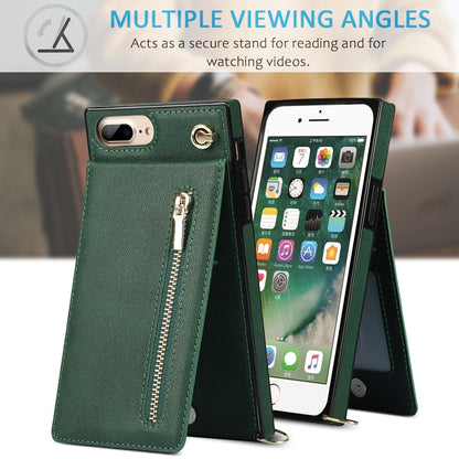 Cross-body Zipper Square TPU+PU Back Cover Case with Holder & Card Slots & Wallet & Strap For iPhone 8 Plus / 7 Plus(Green) - More iPhone Cases by buy2fix | Online Shopping UK | buy2fix