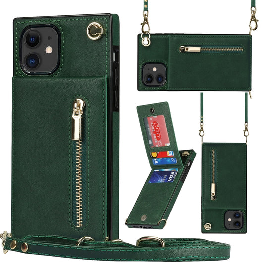 For iPhone 11 Cross-body Zipper Square TPU+PU Back Cover Case with Holder & Card Slots & Wallet & Strap (Green) by buy2fix