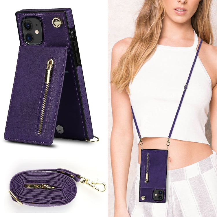 For iPhone 11 Cross-body Zipper Square TPU+PU Back Cover Case with Holder & Card Slots & Wallet & Strap (Purple) - iPhone 11 Cases by buy2fix | Online Shopping UK | buy2fix