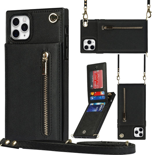 For iPhone 11 Pro Cross-body Zipper Square TPU+PU Back Cover Case with Holder & Card Slots & Wallet & Strap (Black) - iPhone 11 Pro Cases by buy2fix | Online Shopping UK | buy2fix