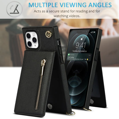For iPhone 11 Pro Cross-body Zipper Square TPU+PU Back Cover Case with Holder & Card Slots & Wallet & Strap (Black) - iPhone 11 Pro Cases by buy2fix | Online Shopping UK | buy2fix