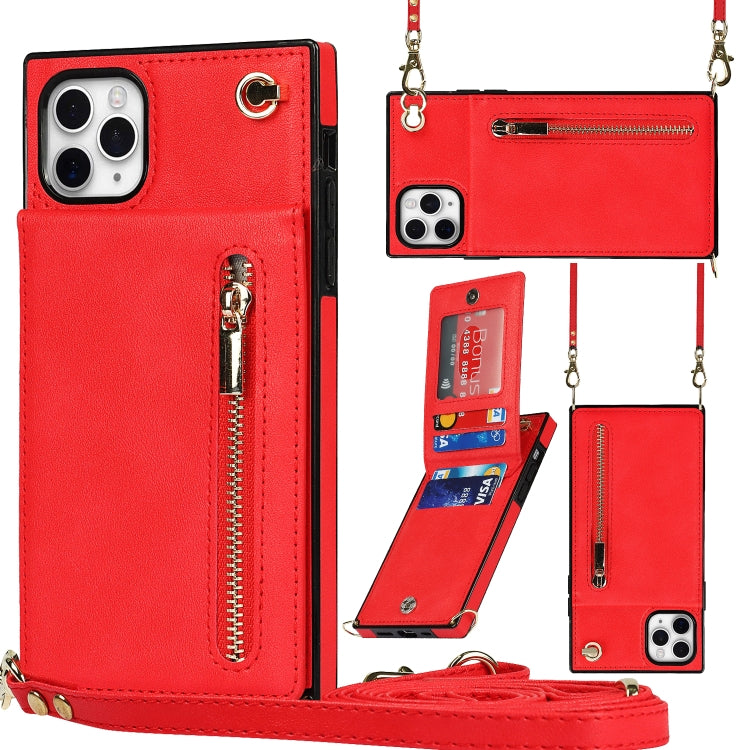 For iPhone 11 Pro Cross-body Zipper Square TPU+PU Back Cover Case with Holder & Card Slots & Wallet & Strap (Red) - iPhone 11 Pro Cases by buy2fix | Online Shopping UK | buy2fix