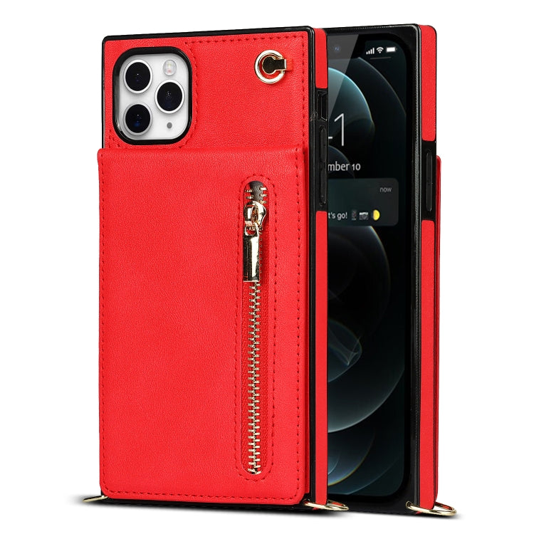 For iPhone 11 Pro Cross-body Zipper Square TPU+PU Back Cover Case with Holder & Card Slots & Wallet & Strap (Red) - iPhone 11 Pro Cases by buy2fix | Online Shopping UK | buy2fix