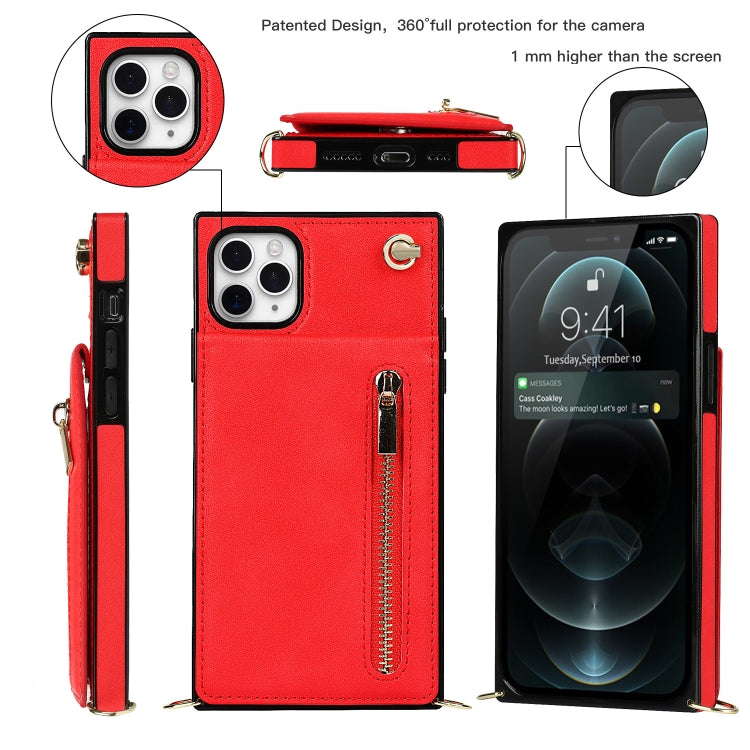 For iPhone 11 Pro Cross-body Zipper Square TPU+PU Back Cover Case with Holder & Card Slots & Wallet & Strap (Red) - iPhone 11 Pro Cases by buy2fix | Online Shopping UK | buy2fix