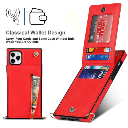 For iPhone 11 Pro Cross-body Zipper Square TPU+PU Back Cover Case with Holder & Card Slots & Wallet & Strap (Red) - iPhone 11 Pro Cases by buy2fix | Online Shopping UK | buy2fix